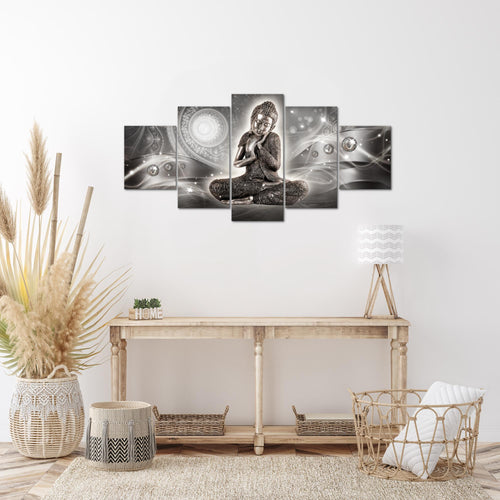 Runa Art Wandbilder Buddha Zen 5 Teilig Bild auf Vlies Leinwand Deko Wohnzimmer Schlafzimmer Feng Shui Grau 041652b