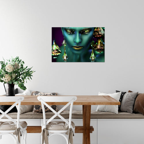 Runa Art Bild Frau Gesicht Lippen Modern Wandbilder Wohnzimmer Schlafzimmer 1 Teilig - Made In Germany - Kosmetik Fashion Türkis Gold Flur 042115a