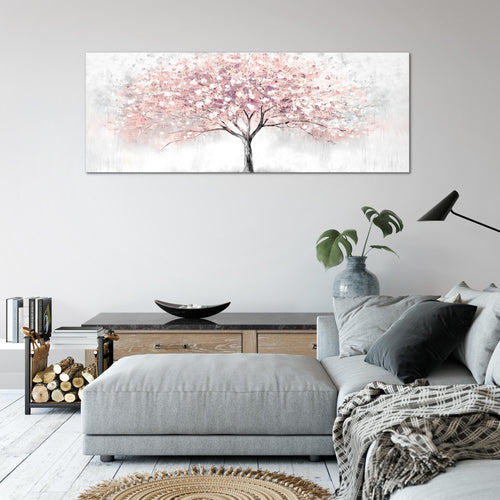 Runa Art Wandbild Blumen Pflanzen 100 x 40 cm Modern Bild auf Vlies Leinwand Rosa Wohnzimmer Schlafzimmer Büro Blütenbaum 053212b