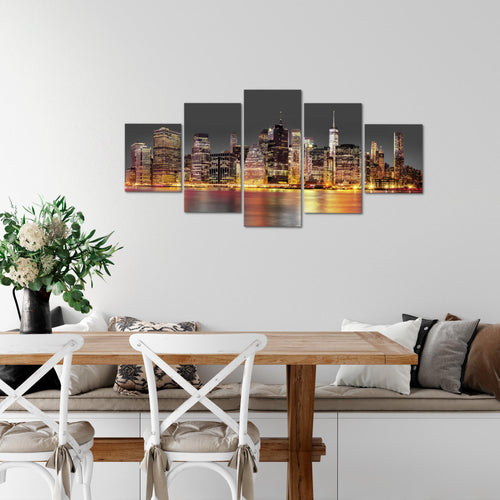 Runa Art Wandbilder New York City 5 Teilig Bild auf Vlies Leinwand Deko Wohnzimmer Büro Städte Braun Grau 010052a
