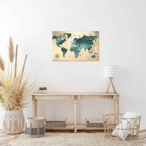 Runa Art Bild Weltkarte Modern Wandbilder Wohnzimmer Büro 1 Teilig - Made In Germany - Steinoptik Beige Braun Flur 026015a