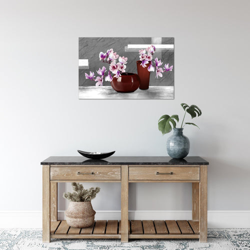 Runa Art Bild Blumen Abstrakt Modern Wandbilder Wohnzimmer 1 Teilig - Made In Germany - Blumenvase Grau Rosa Flur 035215c