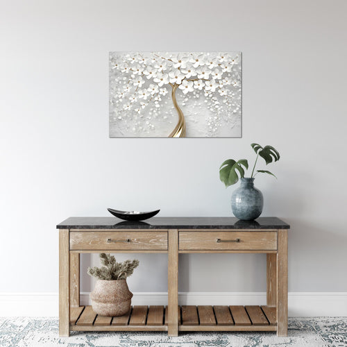 Runa Art Bild Blumen Modern Wandbilder Wohnzimmer 1 Teilig - Made In Germany - Abstrakt Baum Weiss Gold Flur 039715a