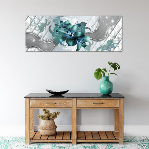 Runa Art Wandbild Blumen Lilien 1 Teilig 100 x 40 cm Modern Bild auf Vlies Leinwand Abstrakt Wohnzimmer Grau Türkis 016512a