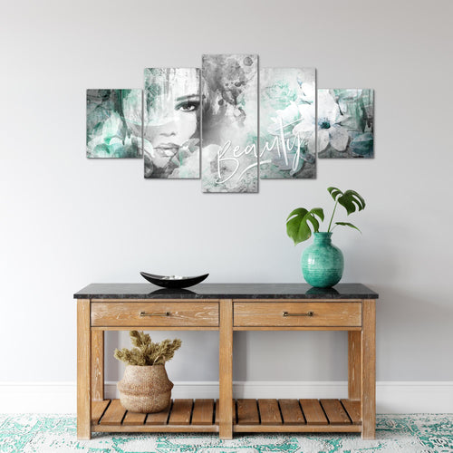 Runa Art Wandbilder Blumen Vintage 5 Teilig Bild auf Vlies Leinwand Deko Wohnzimmer Frau Bunt 039352b