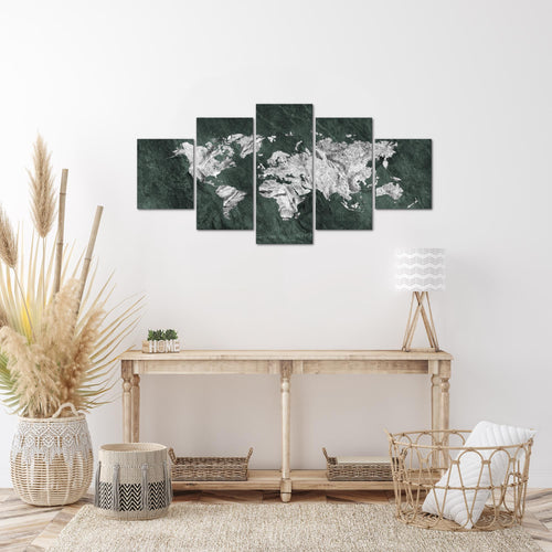 Runa Art Wandbilder Weltkarte 5 Teilig Bild auf Vlies Leinwand Deko Büro Wohnzimmer Karte Beton Grün 002952c