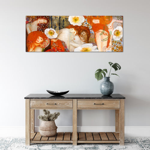 Runa Art Wandbild Collage Gustav Klimt 1 Teilig 100 x 40 cm Modern Bild auf Vlies Leinwand Frau Wohnzimmer Rot 018512a