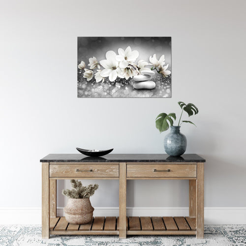 Runa Art Bild Blumen Magnolien Modern Wandbilder Wohnzimmer 1 Teilig - Made In Germany - Abstrakt Schwarz Weiss Flur 035415c