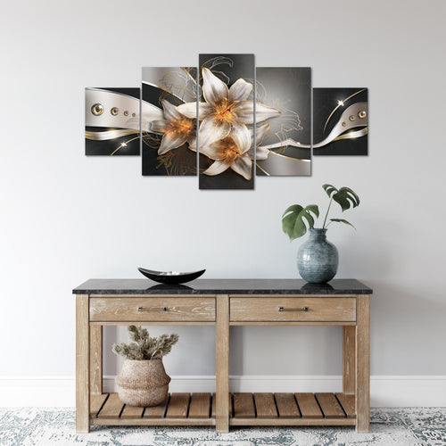 Runa Art Wandbilder Blumen Lilien 5 Teilig Bild auf Vlies Leinwand Deko Wohnzimmer Abstrakt Gelb Gold 039652a
