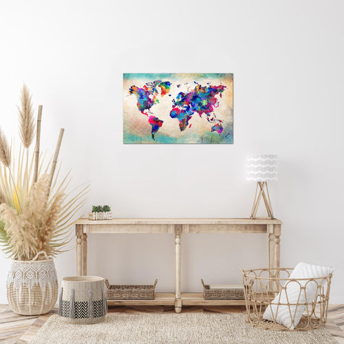 Runa Art Bild Weltkarte Modern Wandbilder Wohnzimmer Büro 1 Teilig - Made In Germany - Vintage Kontinente Bunt Flur 013315a