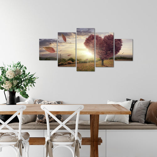 Runa Art Wandbilder Herbst Baum Herz 5 Teilig Bild auf Vlies Leinwand Deko Wohnzimmer Schlafzimmer Panorama Beige Braun 605852c