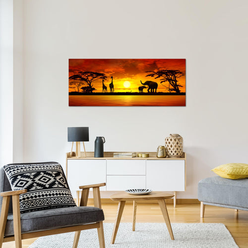 Runa Art Wandbild Afrika 100 x 40 cm Modern Bild auf Vlies Leinwand Orange Wohnzimmer Schlafzimmer Büro Sonnenuntergang 000212a
