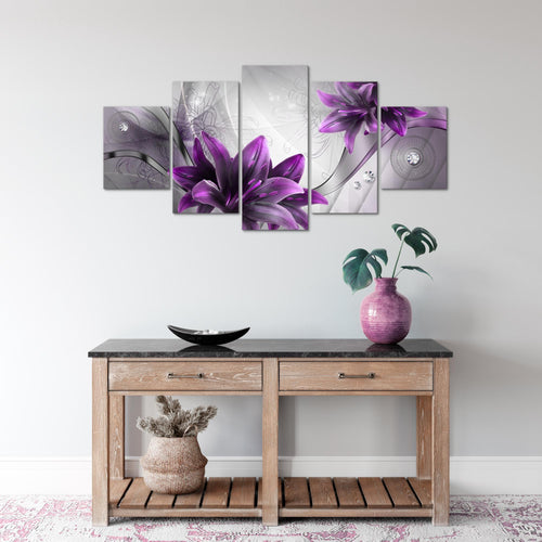 Runa Art Wandbilder Blumen Lilien 5 Teilig Bild auf Vlies Leinwand Deko Wohnzimmer Abstrakt Grau Violett 036852b