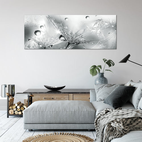 Runa Art Wandbild Blumen Pusteblumen 100 x 40 cm Modern Bild auf Vlies Leinwand Morgentau Wohnzimmer Schwarz Weiss 043112c