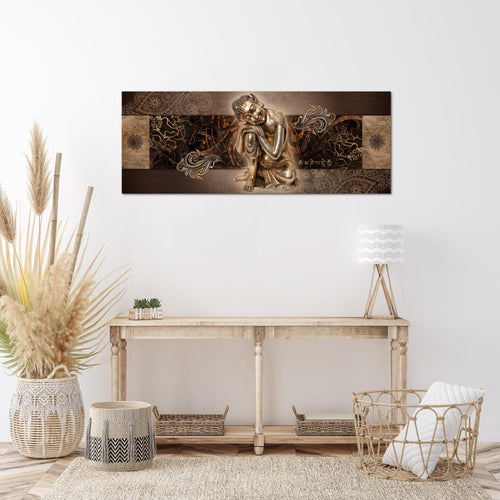 Runa Art Wandbild Buddha Zen 1 Teilig 100 x 40 cm Modern Bild auf Vlies Leinwand Feng Shui Wohnzimmer Schlafzimmer Braun 041312b
