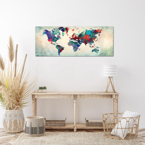 Runa Art Wandbild Weltkarte 1 Teilig 100 x 40 cm Modern Bild auf Vlies Leinwand Kontinente Büro Wohnzimmer Bunt Grün 105112b