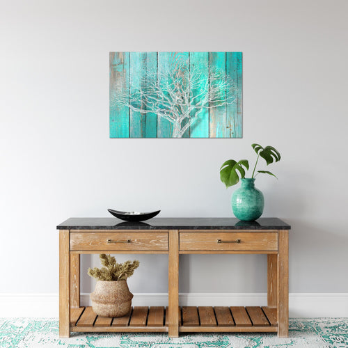 Runa Art Bild Baum Abstrakt Modern Wandbilder Wohnzimmer 1 Teilig - Made In Germany - Holzmotiv Türkis Grau Flur 039915c