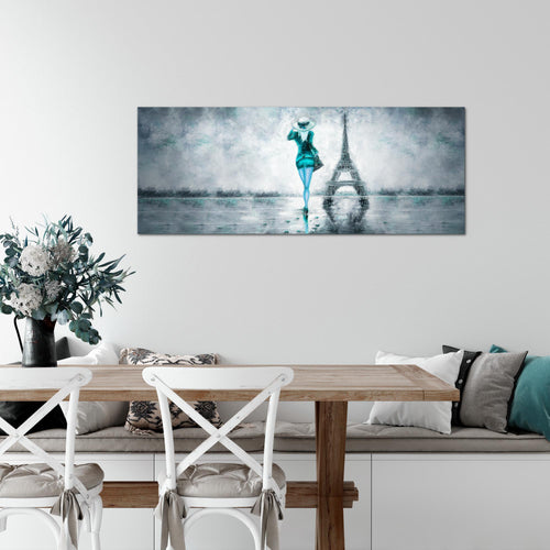 Runa Art Wandbild Paris Eifelturm 1 Teilig 100 x 40 cm Modern Bild auf Vlies Leinwand Abstrakt Wohnzimmer Schlafzimmer Türkis Grau 035612b