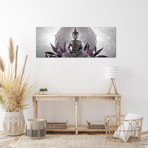 Runa Art Wandbild Buddha 1 Teilig 100 x 40 cm Modern Bild auf Vlies Leinwand Orientalisch Wohnzimmer Schlafzimmer Schwarz Weiss 031212c