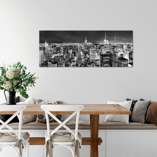 Runa Art Wandbild New York Skyline 1 Teilig 100 x 40 cm Modern Bild auf Vlies Leinwand Amerika NY Wohnzimmer Büro Schwarz Weiss 036212c