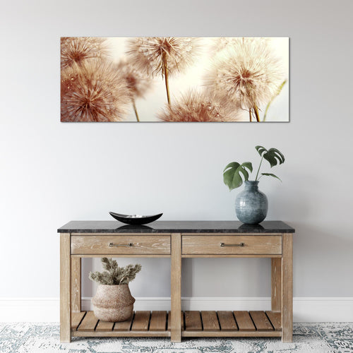 Runa Art Wandbild Blumen Pusteblumen 100 x 40 cm Modern Bild auf Vlies Leinwand Natur Wohnzimmer Beige 042012b