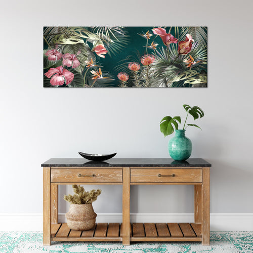 Runa Art Wandbild Blumen 100 x 40 cm Modern Bild auf Vlies Leinwand Vintage Natur Wohnzimmer Grün Bunt 043312a
