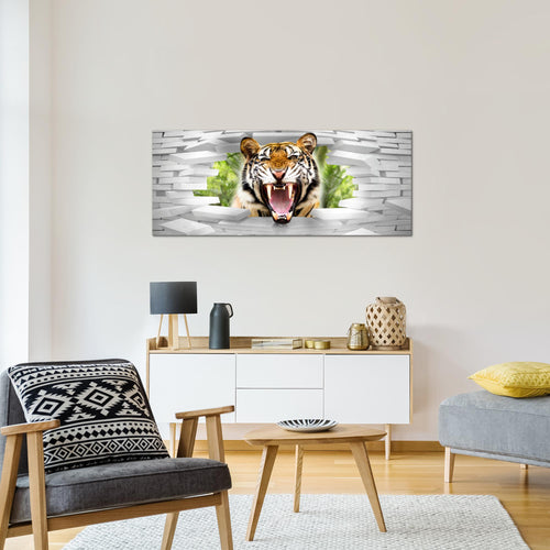 Runa Art Wandbild Tieger Abstrakt 1 Teilig 100 x 40 cm Modern Bild auf Vlies Leinwand 3D Effekt Wohnzimmer Schlafzimmer Bunt 037412a