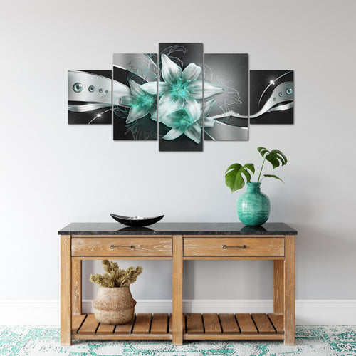 Runa Art Wandbilder Blumen Lilien 5 Teilig Bild auf Vlies Leinwand Deko Wohnzimmer Abstrakt Schwarz Türkis 039652b