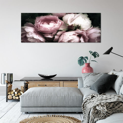 Runa Art Wandbild Blumen Rosen 1 Teilig 100 x 40 cm Modern Bild auf Vlies Leinwand Vintage Wohnzimmer Schwarz Bunt 039112a