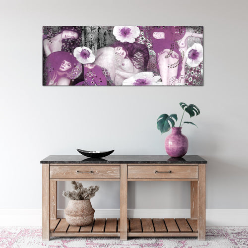 Runa Art Wandbild Collage Gustav Klimt 1 Teilig 100 x 40 cm Modern Bild auf Vlies Leinwand Frau Wohnzimmer Violett 018512c