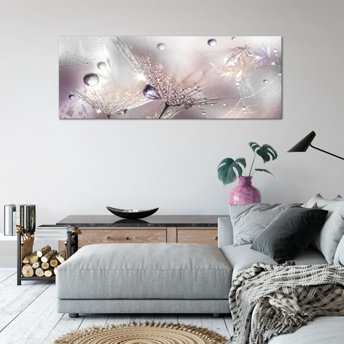 Runa Art Wandbild Blumen Pusteblumen 100 x 40 cm Modern Bild auf Vlies Leinwand Morgentau Wohnzimmer Rosa Grau 043112b