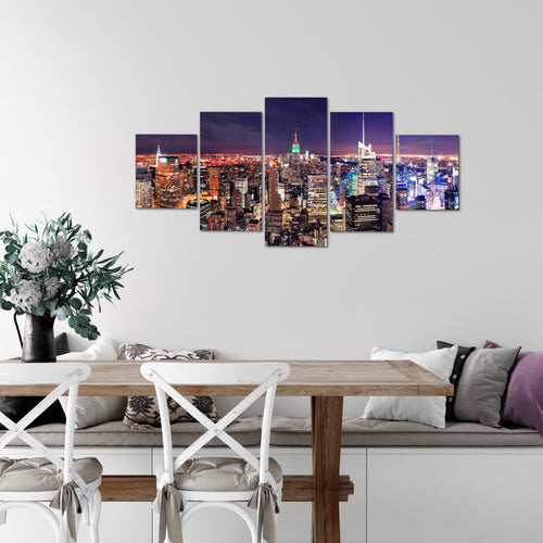 Runa Art Wandbilder New York Skyline 5 Teilig Bild auf Vlies Leinwand Deko Wohnzimmer Büro Städte Violett Lila 036252a