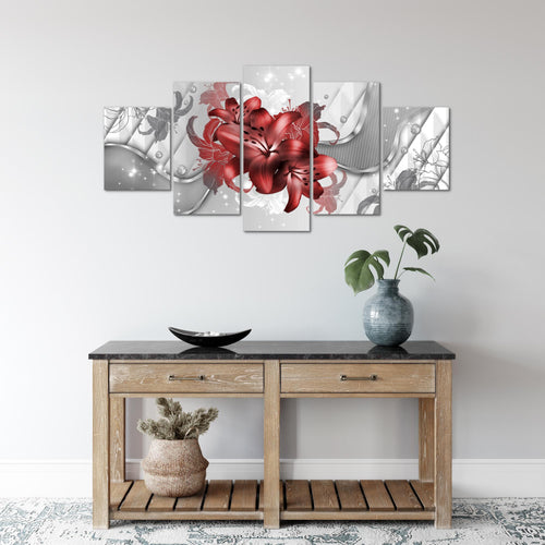 Runa Art Wandbilder Blumen Lilien 5 Teilig Bild auf Vlies Leinwand Deko Wohnzimmer Abstrakt Rot Weiß 016552b