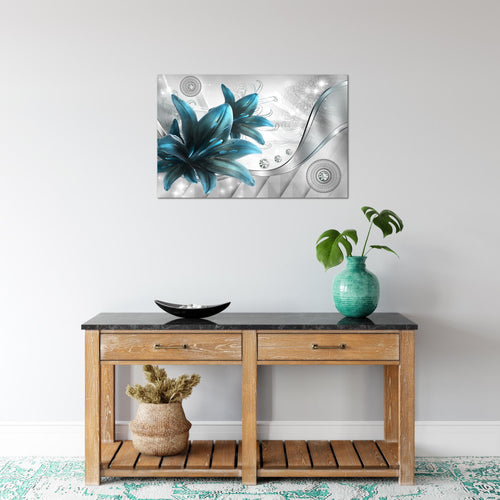 Runa Art Bild Blumen Lilien Modern Wandbilder Wohnzimmer 1 Teilig - Made In Germany - Abstrakt Grau Blau Flur 036815c