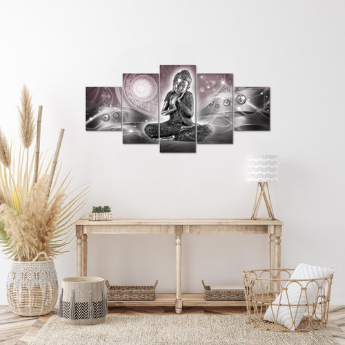 Runa Art Wandbilder Buddha Zen 5 Teilig Bild auf Vlies Leinwand Deko Wohnzimmer Schlafzimmer Feng Shui Rosa Grau 041652c
