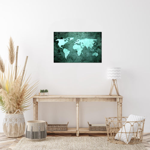 Runa Art Bild Weltkarte Modern Wandbilder Wohnzimmer Büro 1 Teilig - Made In Germany - Vintage Antik Türkis Flur 101715b