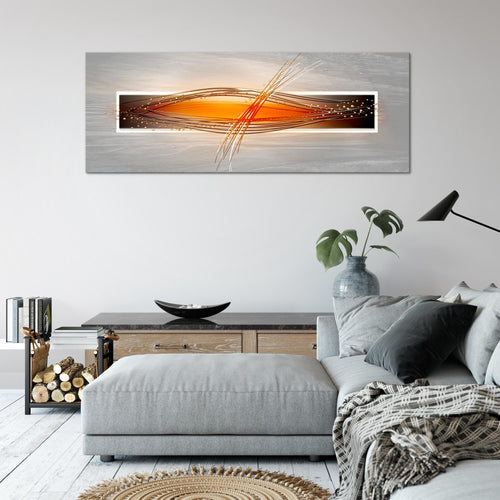 Runa Art Wandbild Abstrakt 100 x 40 cm Modern Bild auf Vlies Leinwand Orange Wohnzimmer Schlafzimmer Büro Wellen 103312c