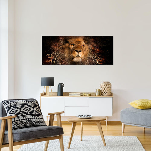 Runa Art Wandbild Afrika Löwe 1 Teilig 100 x 40 cm Modern Bild auf Vlies Leinwand Abstrakt Tiere Wohnzimmer Schlafzimmer Schwarz Gold 040712a