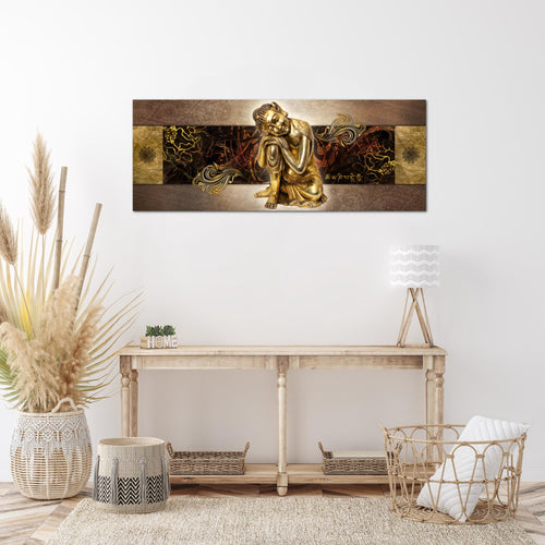 Runa Art Wandbild Buddha Zen 1 Teilig 100 x 40 cm Modern Bild auf Vlies Leinwand Feng Shui Wohnzimmer Schlafzimmer Gold 041312a
