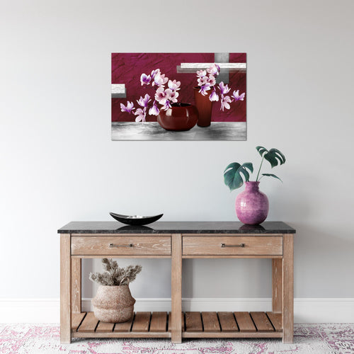 Runa Art Bild Blumen Abstrakt Modern Wandbilder Wohnzimmer 1 Teilig - Made In Germany - Blumenvase Grau Rot Flur 035215a