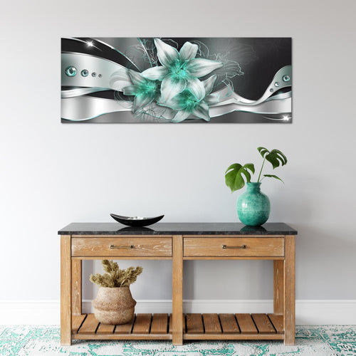 Runa Art Wandbild Blumen Lilien 1 Teilig 100 x 40 cm Modern Bild auf Vlies Leinwand Abstrakt Wohnzimmer Schwarz Türkis 039612b