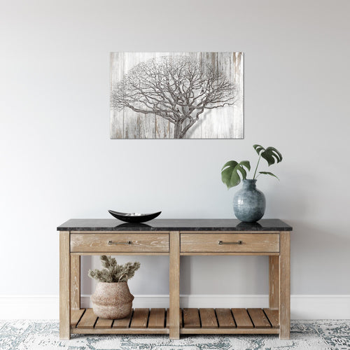 Runa Art Bild Baum Abstrakt Modern Wandbilder Wohnzimmer 1 Teilig - Made In Germany - Holzmotiv Schwarz Weiss Flur 039915b