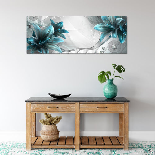 Runa Art Wandbild Blumen Lilien 1 Teilig 100 x 40 cm Modern Bild auf Vlies Leinwand Abstrakt Wohnzimmer Grau Blau 036812c