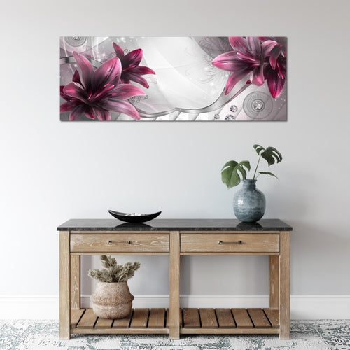 Runa Art Wandbild Blumen Lilien 1 Teilig 100 x 40 cm Modern Bild auf Vlies Leinwand Abstrakt Wohnzimmer Grau Rot 036812a