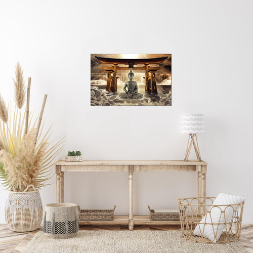 Runa Art Bild Feng Shui Buddha Modern Wandbilder Wohnzimmer Schlafzimmer 1 Teilig - Made In Germany - Wellness Zen Braun Flur 036415b