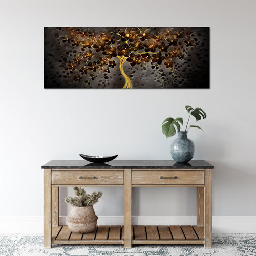 Runa Art Wandbild Blumen 1 Teilig 100 x 40 cm Modern Bild auf Vlies Leinwand Abstrakt Baum Wohnzimmer Schwarz Gold 039712c