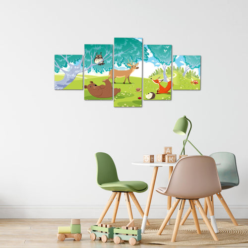 Runa Art Wandbilder Waldtiere 5 Teilig Bild auf Vlies Leinwand Deko Spielzimmer Baby Kinderzimmer Junge Mädchen 001852c