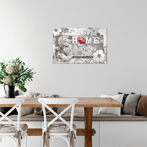 Runa Art Bild Engel Vintage Modern Wandbilder Wohnzimmer Schlafzimmer 1 Teilig - Made In Germany - Blumen Grau Rot Flur 030815c