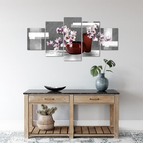 Runa Art Wandbilder Blumen Abstrakt 5 Teilig Bild auf Vlies Leinwand Deko Wohnzimmer Blumenvase Grau Rosa 035252c