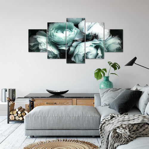 Runa Art Wandbilder Blumen Rosen 5 Teilig Bild auf Vlies Leinwand Deko Wohnzimmer Vintage Schwarz Bunt 039152b